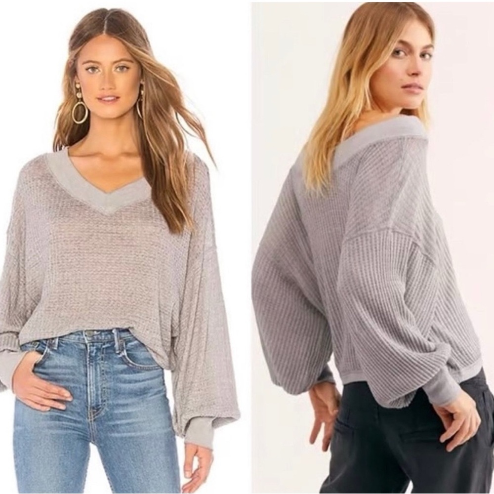 We The Free - Gray Waffle Knit Sweater